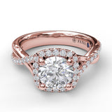 Cushion Halo With Diamond And Gold Twist Engagement Ring