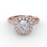 Vintage Scalloped Halo Engagement Ring With Milgrain Details