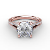 Classic Hidden Halo Round Diamond Solitaire Engagement Ring With Split-Diamond Shank