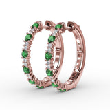Precious Emerald and Diamond Hoop Earrings