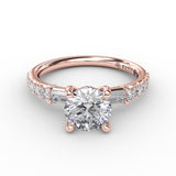 Contemporary Diamond Solitaire Engagement Ring With Baguettes