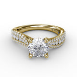 Contemporary Solitaire Engagement Ring With Multi-Row Tapered Diamond Band