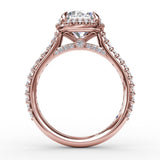 Contemporary Round Diamond Halo Engagement Ring With Geometric Details