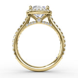 Cushion-Shaped Halo Diamond Engagement Ring with Diamond Band