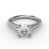 Classic Round Diamond Solitaire Engagement Ring With Diamond Band