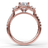 Three Stone Halo Engagement Ring