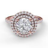 Single Row Petite Double Halo Engagement Ring