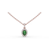 Emerald and Diamond Halo Necklace 