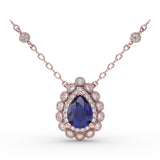 Emerald and Diamond Halo Necklace 