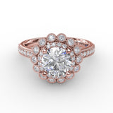 Vintage Double Halo Engagement Ring With Milgrain Details