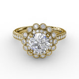 Vintage Double Halo Engagement Ring With Milgrain Details