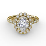 Vintage Double Halo Oval Engagement Ring With Milgrain Details