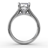 Contemporary Emerald Cut Diamond Solitaire Engagement Ring With Triple-Row Diamond Band