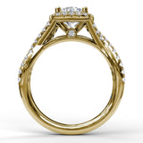 Cushion Halo With Diamond And Gold Twist Engagement Ring