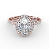 Oval Diamond Halo Engagement Ring With Diamond Band