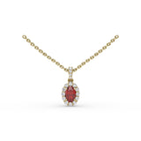 Ruby and Diamond Halo Necklace 