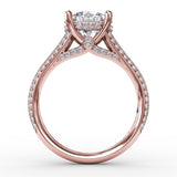 Contemporary Solitaire Diamond Engagement Ring With Split-Shank Diamond Band