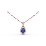 Sapphire and Diamond Halo Necklace 