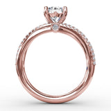 Contemporary Solitaire Diamond Engagement Ring With Multi-Row Split Shank