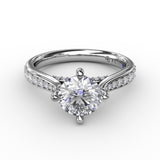 Contemporary Diamond Solitaire Engagement Ring With Tapered Diamond Band