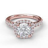 Classic Diamond Halo Engagement Ring with a Gorgeous Side Profile
