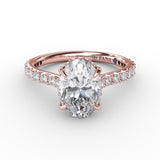 Classic Oval Diamond Solitaire Engagement Ring With Hidden PavÃ© Halo