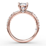 Contemporary Diamond Solitaire Engagement Ring With Baguettes