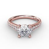 Classic Round Diamond Solitaire Engagement Ring With Diamond Band