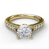 Classic Diamond Engagement Ring with Detailed Milgrain Band