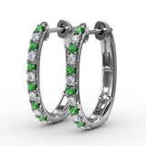 Alternaing Emerald and Diamond Hoop Earrings 