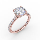 Classic Round Diamond Solitaire Engagement Ring With Hidden PavÃ© Halo