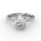 Classic Oval Diamond Solitaire Engagement Ring With Hidden PavÃ© Halo