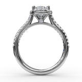 Delicate Pear Shaped Halo And Pave Band Engagement Ring
