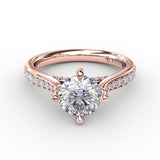 Contemporary Diamond Solitaire Engagement Ring With Tapered Diamond Band