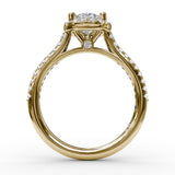 Delicate Pear Shaped Halo And Pave Band Engagement Ring