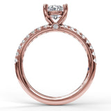 Classic Single Row Engagement ring with an Oval Center Diamond.