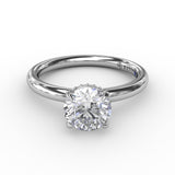 Contemporary Round Diamond Solitaire Engagement Ring With Hidden PavÃ© Halo
