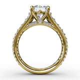 Classic Round Diamond Solitaire Engagement Ring With Triple-Row Diamond Shank