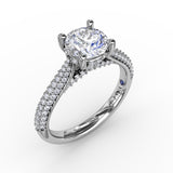 Classic Round Diamond Solitaire Engagement Ring With Double-Row PavÃ© Diamond Shank