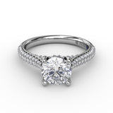 Classic Round Diamond Solitaire Engagement Ring With Double-Row PavÃ© Diamond Shank