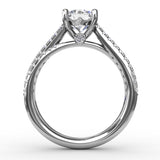 Classic Round Diamond Solitaire Engagement Ring With Double-Row Diamond Shank