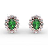 Halo Emerald and Diamond Stud Earrings 