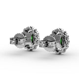 Halo Emerald and Diamond Stud Earrings 