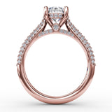 Classic Round Diamond Solitaire Engagement Ring With Double-Row PavÃ© Diamond Shank