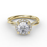 Contemporary Round Diamond Halo Engagement Ring with Twist Band