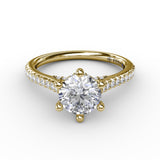 Six - Prong Round Diamond Engagement Ring with 1/2 Diamond Band 