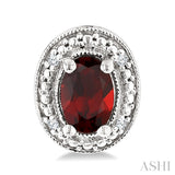 6X4 MM Oval Shape Garnet and 1/50 Ctw Round Cut Diamond Semi-Precious Earrings in Sterling Silver