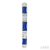 4X2 MM Baguette Cut Sapphire and 1/3 Ctw Art Deco Round Cut Diamond Precious Hoop Earring in 14K White Gold