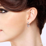 1.80 MM Round Shape Sapphire and 1/4 Ctw Round Cut Diamond Precious Hoop Earring in 10K White Gold