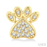 1/8 Ctw Petite Dog Paw Round Cut Diamond Fashion Stud Earring in 10K Yellow Gold